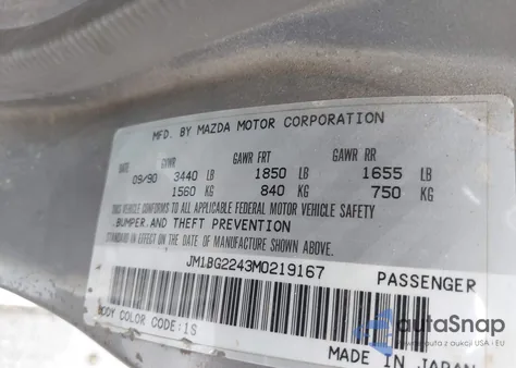 1991 Mazda Protege Dx from USA, damaged, VIN JM1BG2243M0219167